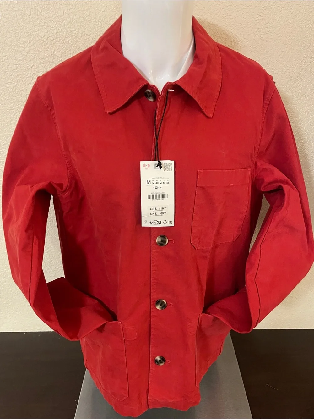 Zara Red Men's Lightweight Button-Up Shirt Jacket
